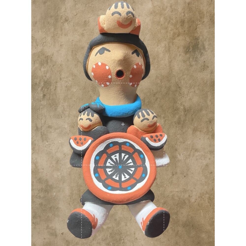 Tim Tosa Jemez Handmade Pottery Storyteller 3 Kids w/Watermellon And Drum
